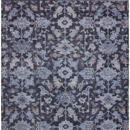 9' X 12' Navy Blue And Plum Floral Washable Indoor Outdoor Area Rug HomeRoots