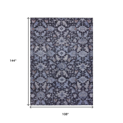 9' X 12' Navy Blue And Plum Floral Washable Indoor Outdoor Area Rug HomeRoots