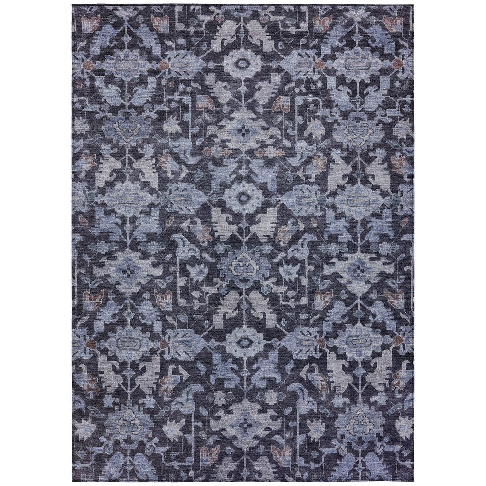 9' X 12' Navy Blue And Plum Floral Washable Indoor Outdoor Area Rug — view 2