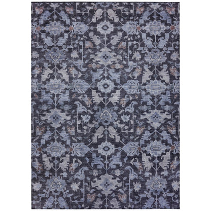 9' X 12' Navy Blue And Plum Floral Washable Indoor Outdoor Area Rug HomeRoots