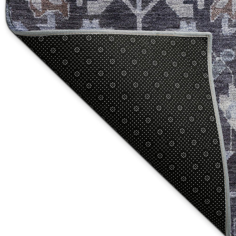9' X 12' Navy Blue And Plum Floral Washable Indoor Outdoor Area Rug HomeRoots