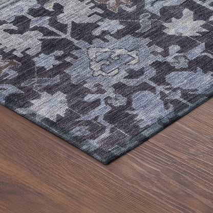 9' X 12' Navy Blue And Plum Floral Washable Indoor Outdoor Area Rug HomeRoots