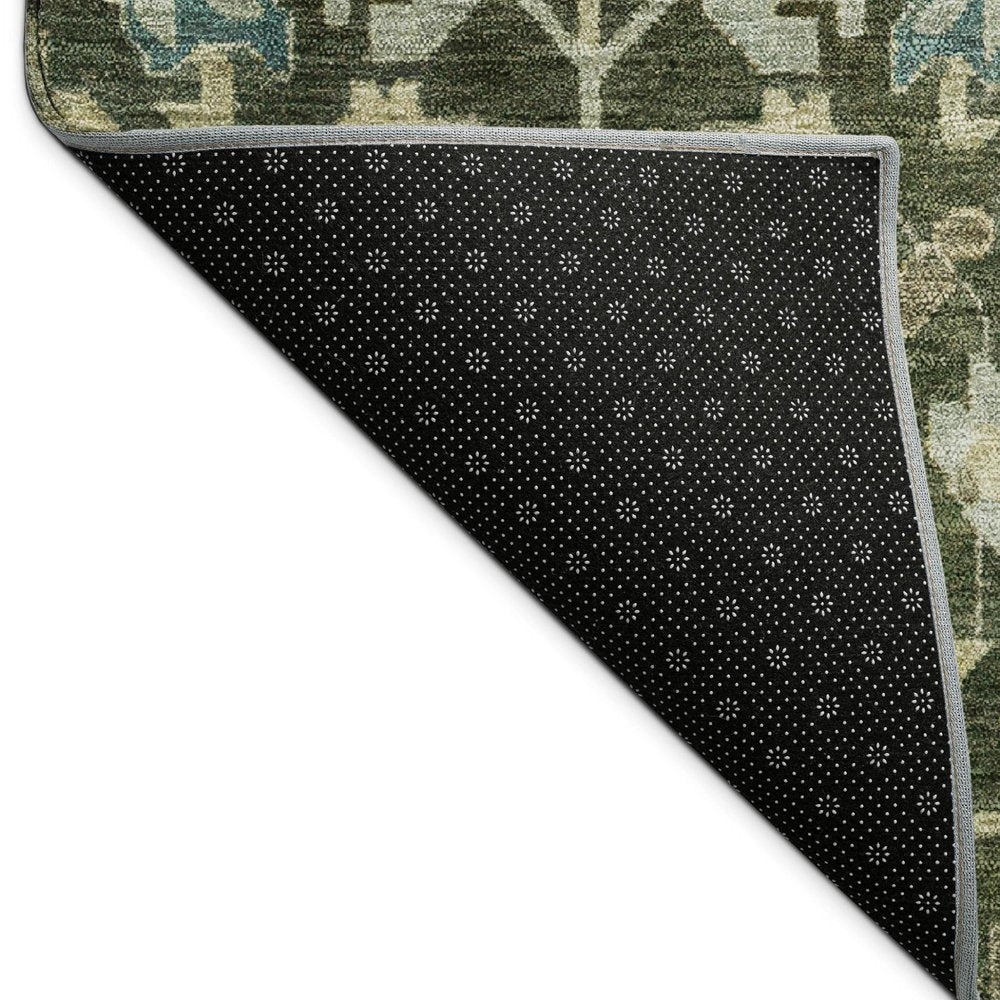 8' X 10' Olive Green Teal Blue And Gold Floral Washable Indoor Outdoor Area Rug — view 2