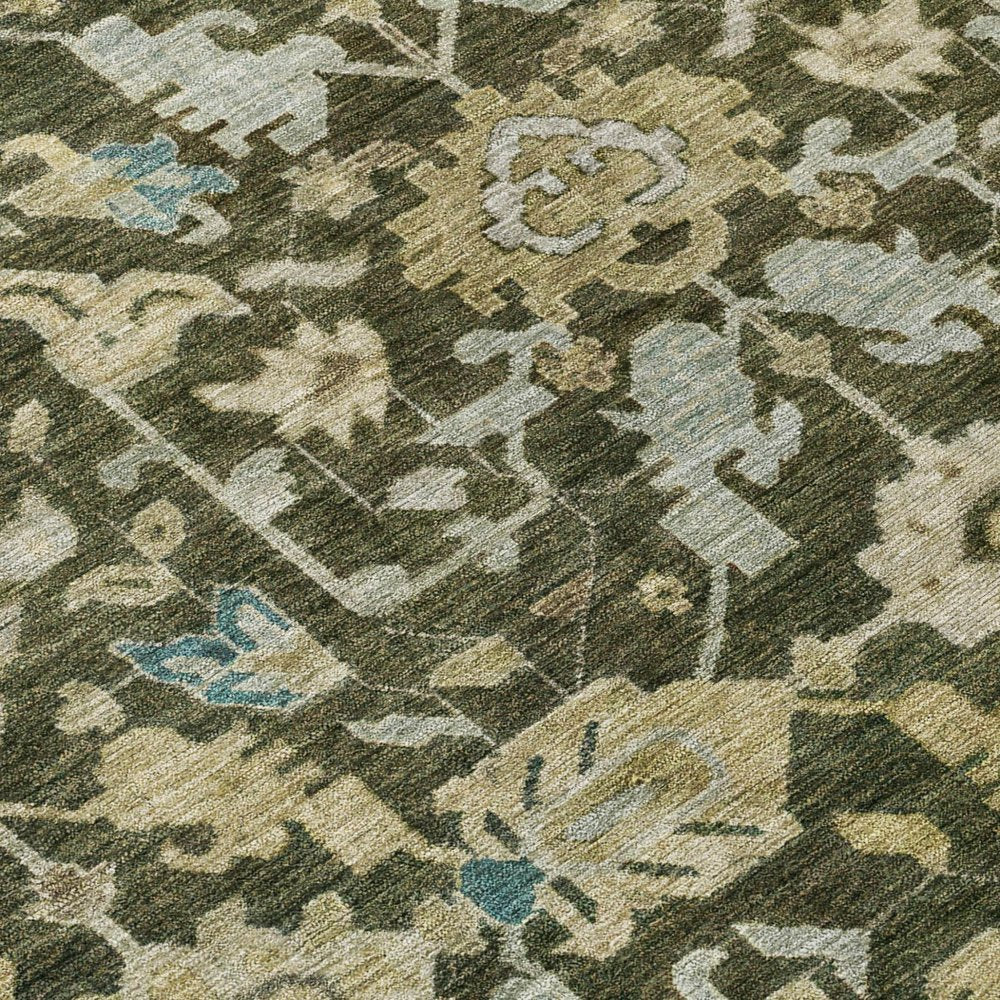 8' X 10' Olive Green Teal Blue And Gold Floral Washable Indoor Outdoor Area Rug — view 4
