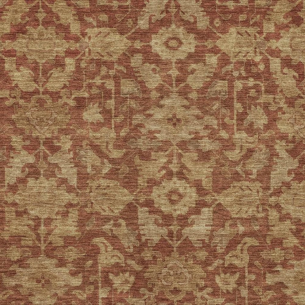 9' X 12' Rust And Beige Floral Washable Indoor Outdoor Area Rug HomeRoots
