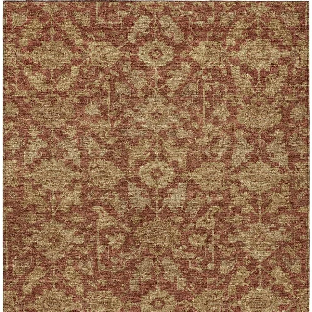 9' X 12' Rust And Beige Floral Washable Indoor Outdoor Area Rug — view 6