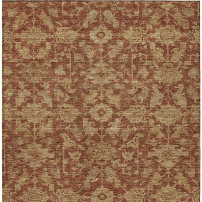 9' X 12' Rust And Beige Floral Washable Indoor Outdoor Area Rug HomeRoots