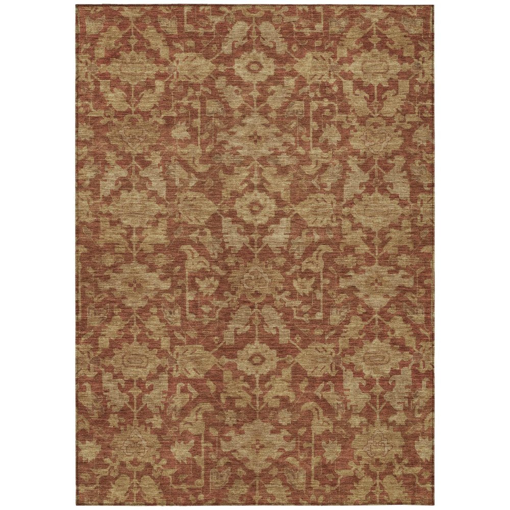 9' X 12' Rust And Beige Floral Washable Indoor Outdoor Area Rug — view 1