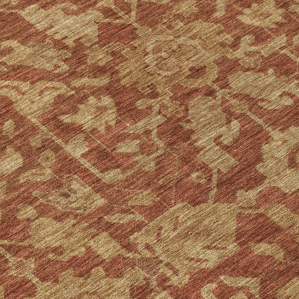 9' X 12' Rust And Beige Floral Washable Indoor Outdoor Area Rug — view 4