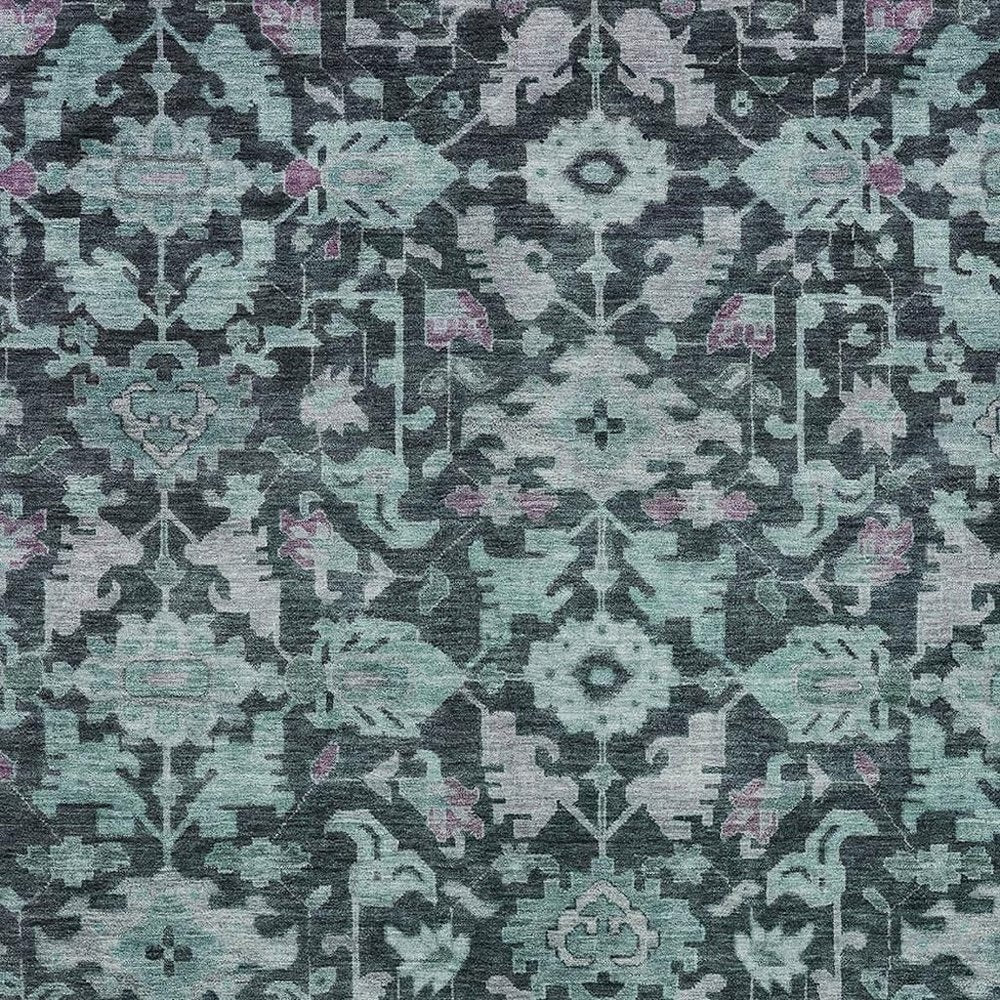 3' X 5' Teal Blue And Plum Floral Washable Indoor Outdoor Area Rug HomeRoots