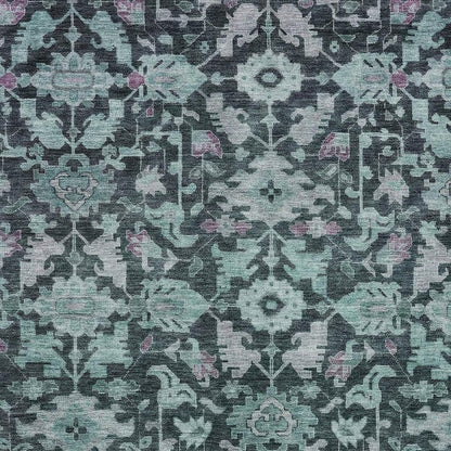 3' X 5' Teal Blue And Plum Floral Washable Indoor Outdoor Area Rug HomeRoots