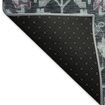 3' X 5' Teal Blue And Plum Floral Washable Indoor Outdoor Area Rug HomeRoots