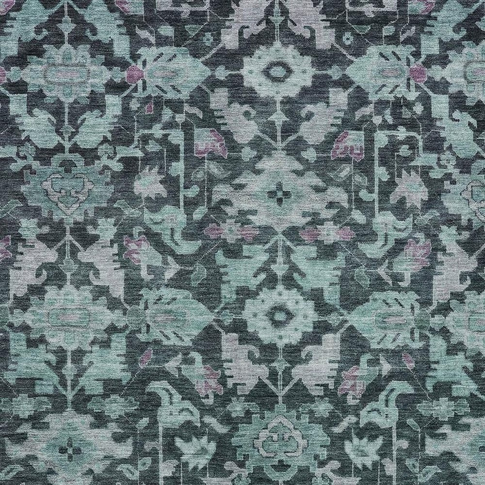 5' X 8' Teal Blue And Plum Floral Washable Indoor Outdoor Area Rug HomeRoots