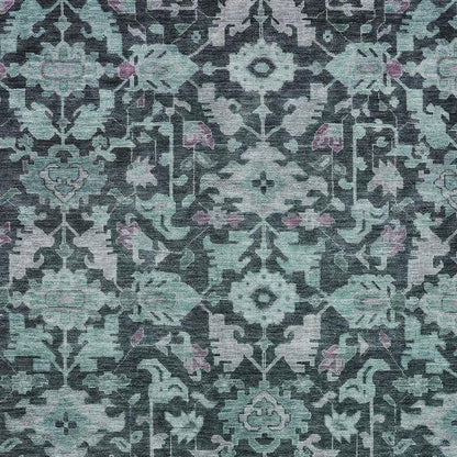 5' X 8' Teal Blue And Plum Floral Washable Indoor Outdoor Area Rug HomeRoots