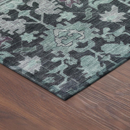5' X 8' Teal Blue And Plum Floral Washable Indoor Outdoor Area Rug HomeRoots