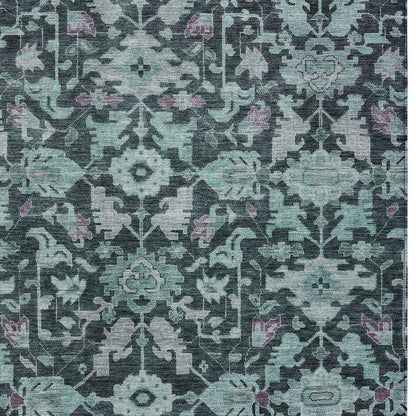 8' X 10' Teal Blue And Plum Floral Washable Indoor Outdoor Area Rug HomeRoots