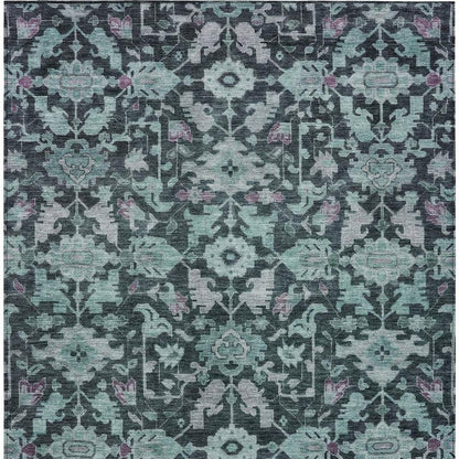 8' X 10' Teal Blue And Plum Floral Washable Indoor Outdoor Area Rug HomeRoots