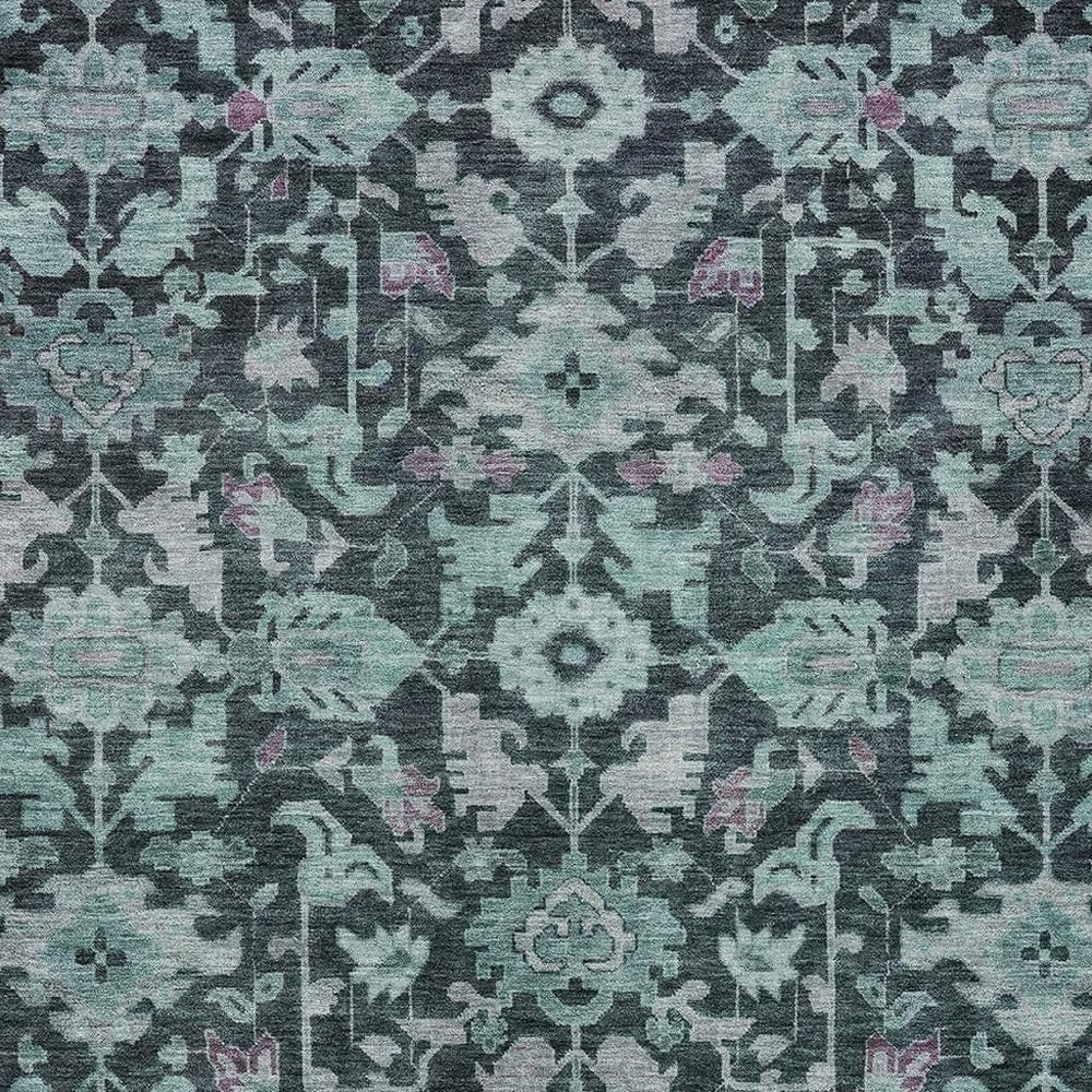9' X 12' Teal Blue And Plum Floral Washable Indoor Outdoor Area Rug HomeRoots