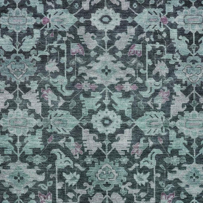 9' X 12' Teal Blue And Plum Floral Washable Indoor Outdoor Area Rug HomeRoots