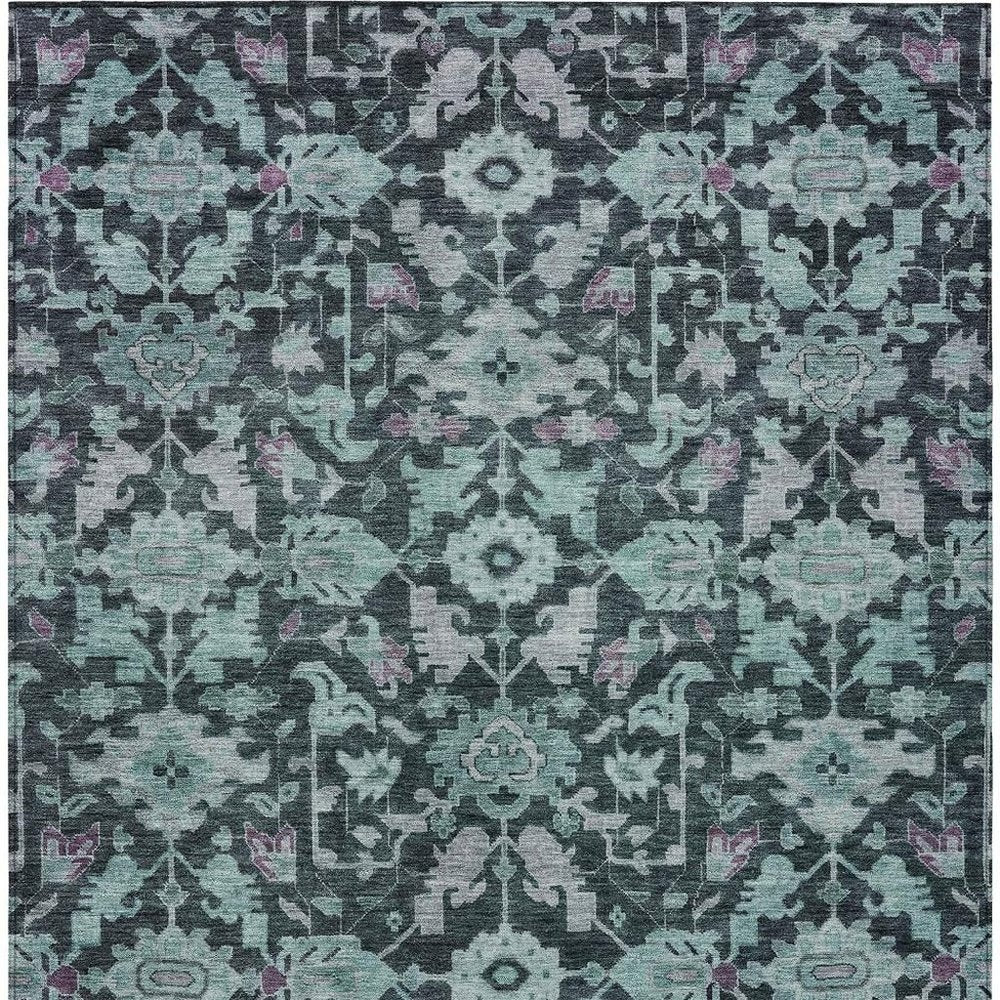 9' X 12' Teal Blue And Plum Floral Washable Indoor Outdoor Area Rug HomeRoots