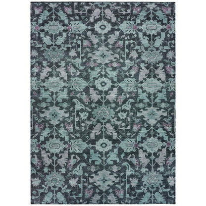 9' X 12' Teal Blue And Plum Floral Washable Indoor Outdoor Area Rug HomeRoots
