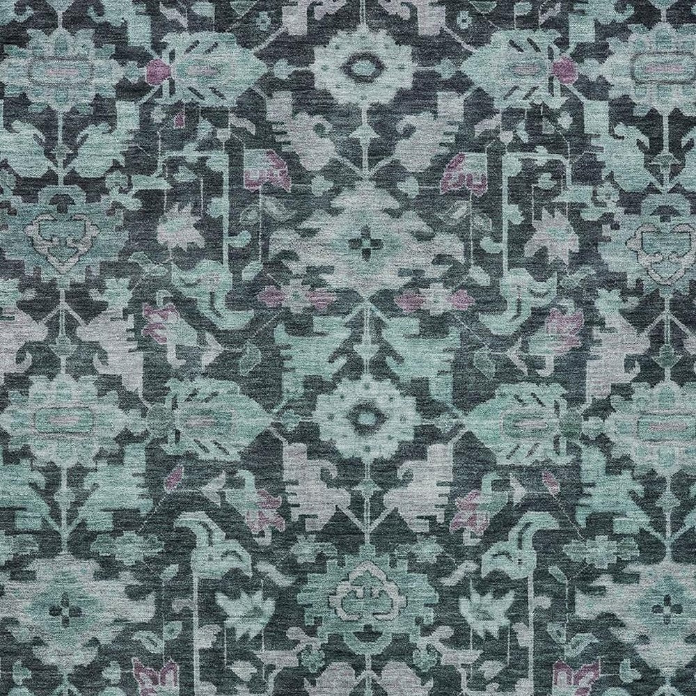 10' X 14' Teal Blue And Plum Floral Washable Indoor Outdoor Area Rug HomeRoots