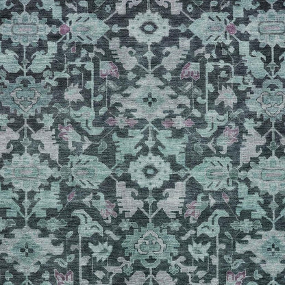10' X 14' Teal Blue And Plum Floral Washable Indoor Outdoor Area Rug HomeRoots