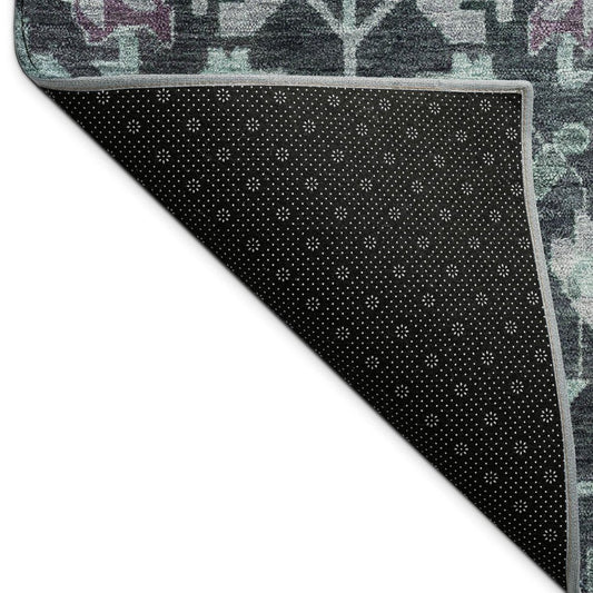 10' X 14' Teal Blue And Plum Floral Washable Indoor Outdoor Area Rug