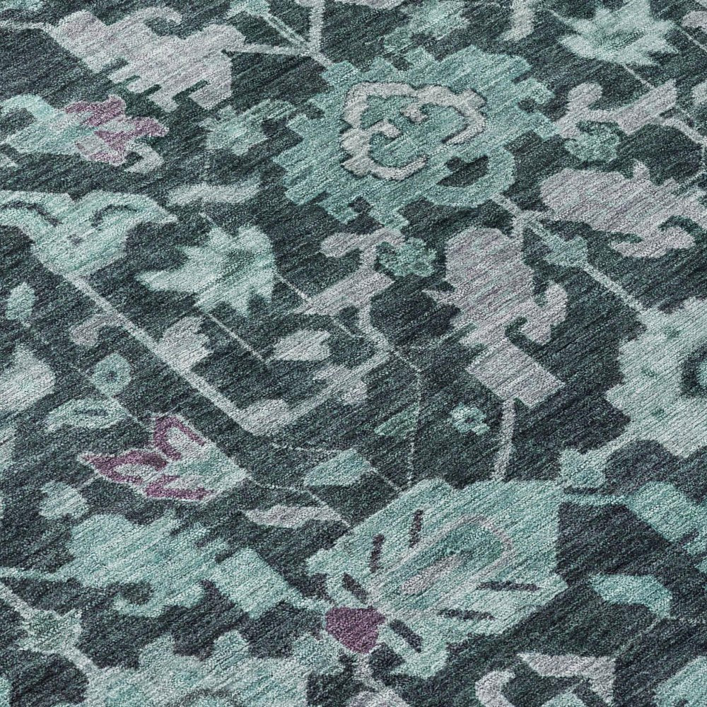 10' X 14' Teal Blue And Plum Floral Washable Indoor Outdoor Area Rug HomeRoots