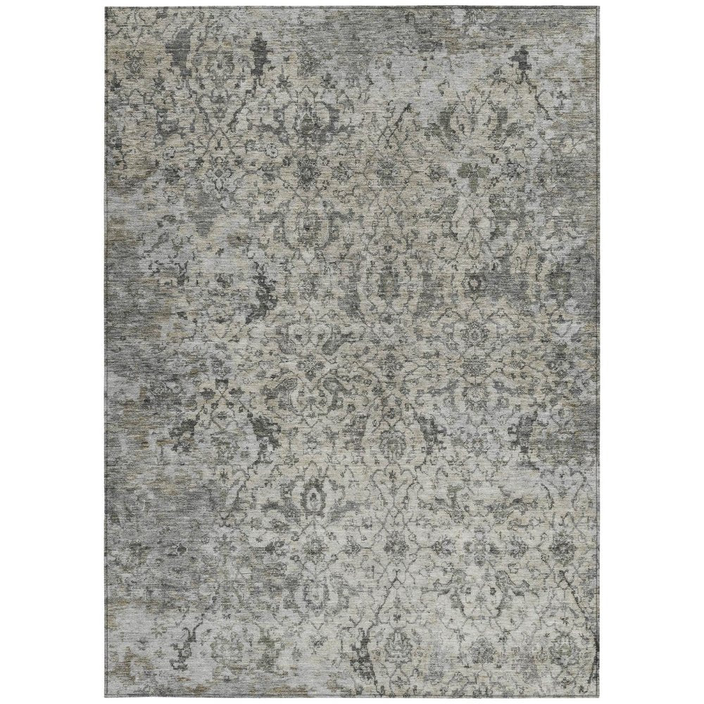 8' X 10' Beige And Gray Damask Washable Indoor Outdoor Area Rug HomeRoots