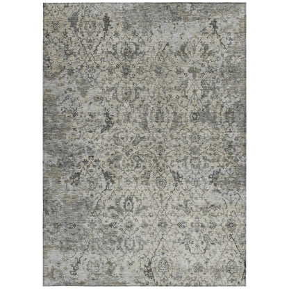 8' X 10' Beige And Gray Damask Washable Indoor Outdoor Area Rug HomeRoots