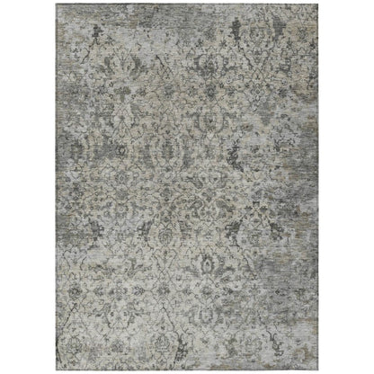 8' X 10' Beige And Gray Damask Washable Indoor Outdoor Area Rug