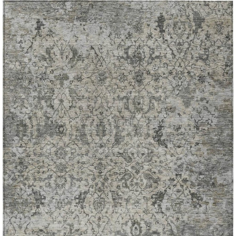 10' X 14' Beige And Gray Damask Washable Indoor Outdoor Area Rug — view 6