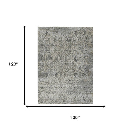 10' X 14' Beige And Gray Damask Washable Indoor Outdoor Area Rug HomeRoots