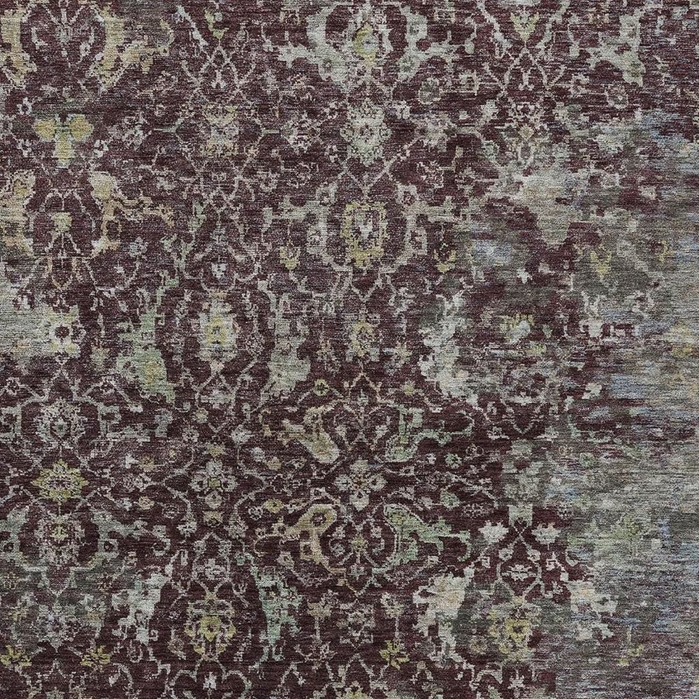 3' X 5' Burgundy And Gray Damask Washable Indoor Outdoor Area Rug — view 3