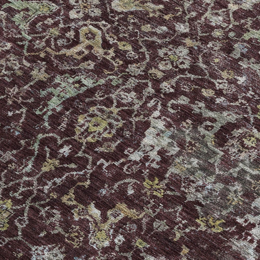 5' X 8' Burgundy And Gray Damask Washable Indoor Outdoor Area Rug HomeRoots