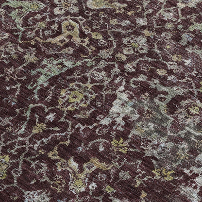 5' X 8' Burgundy And Gray Damask Washable Indoor Outdoor Area Rug HomeRoots