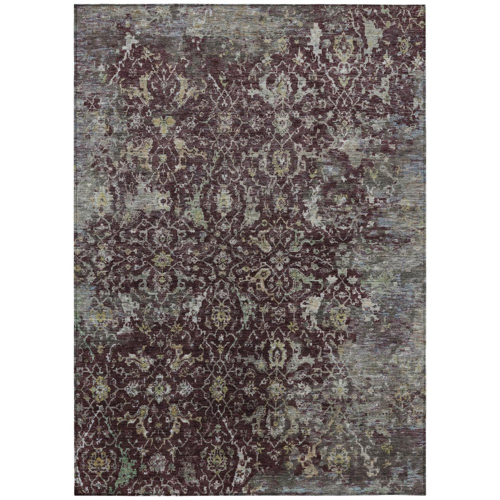 5' X 8' Burgundy And Gray Damask Washable Indoor Outdoor Area Rug — view 1