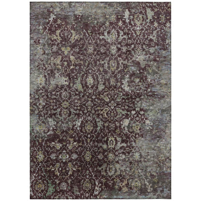 5' X 8' Burgundy And Gray Damask Washable Indoor Outdoor Area Rug HomeRoots