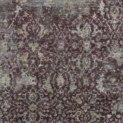 5' X 8' Burgundy And Gray Damask Washable Indoor Outdoor Area Rug