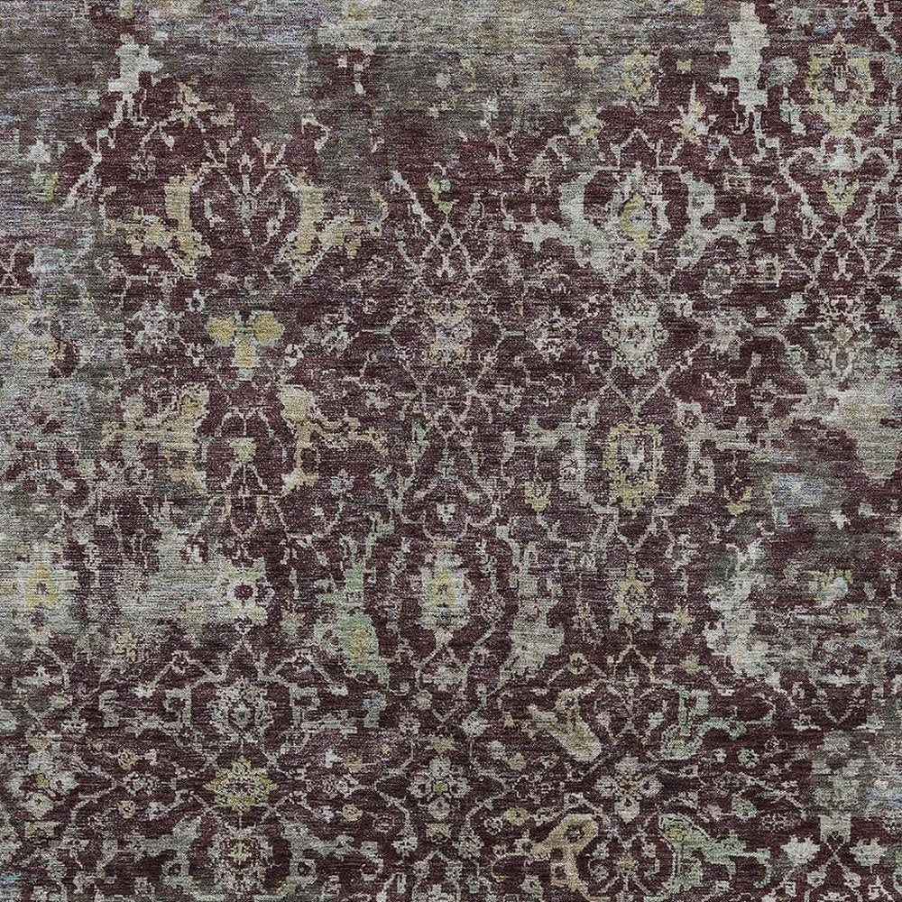 5' X 8' Burgundy And Gray Damask Washable Indoor Outdoor Area Rug — view 5