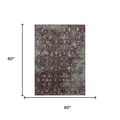 5' X 8' Burgundy And Gray Damask Washable Indoor Outdoor Area Rug HomeRoots