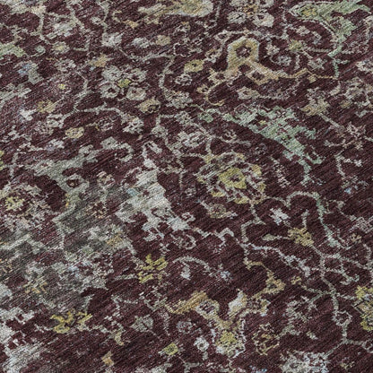 5' X 8' Burgundy And Gray Damask Washable Indoor Outdoor Area Rug HomeRoots