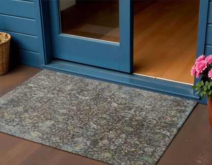 3' X 5' Chocolate And Gray Damask Washable Indoor Outdoor Area Rug HomeRoots