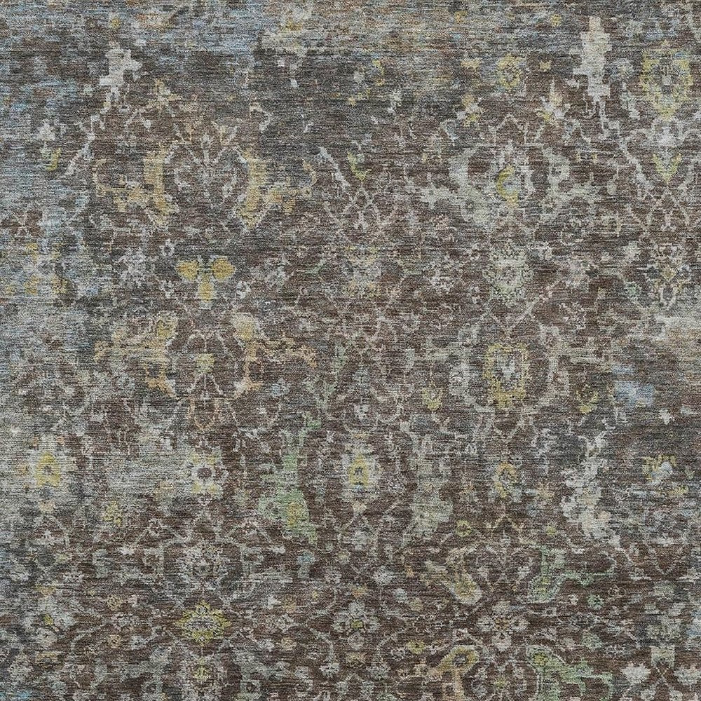 3' X 5' Chocolate And Gray Damask Washable Indoor Outdoor Area Rug — view 5