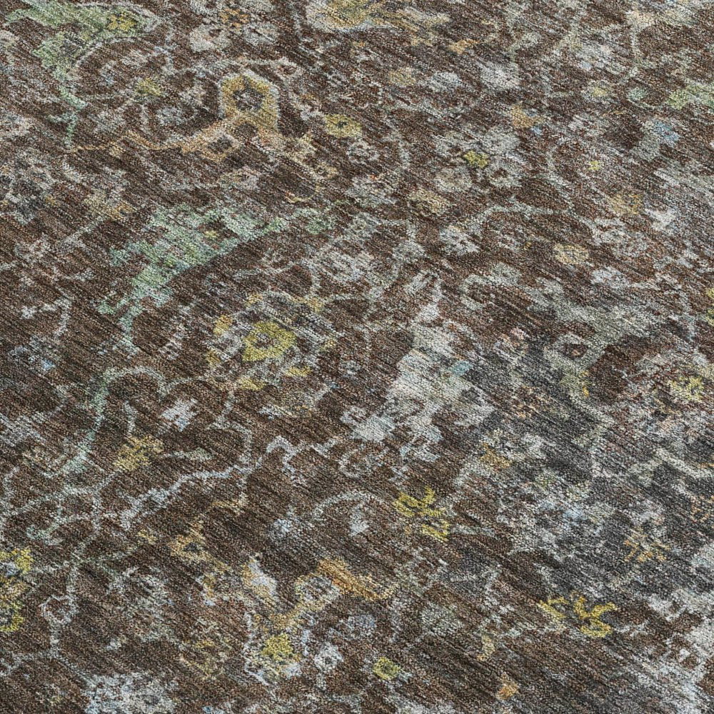 5' X 8' Chocolate And Gray Damask Washable Indoor Outdoor Area Rug — view 4