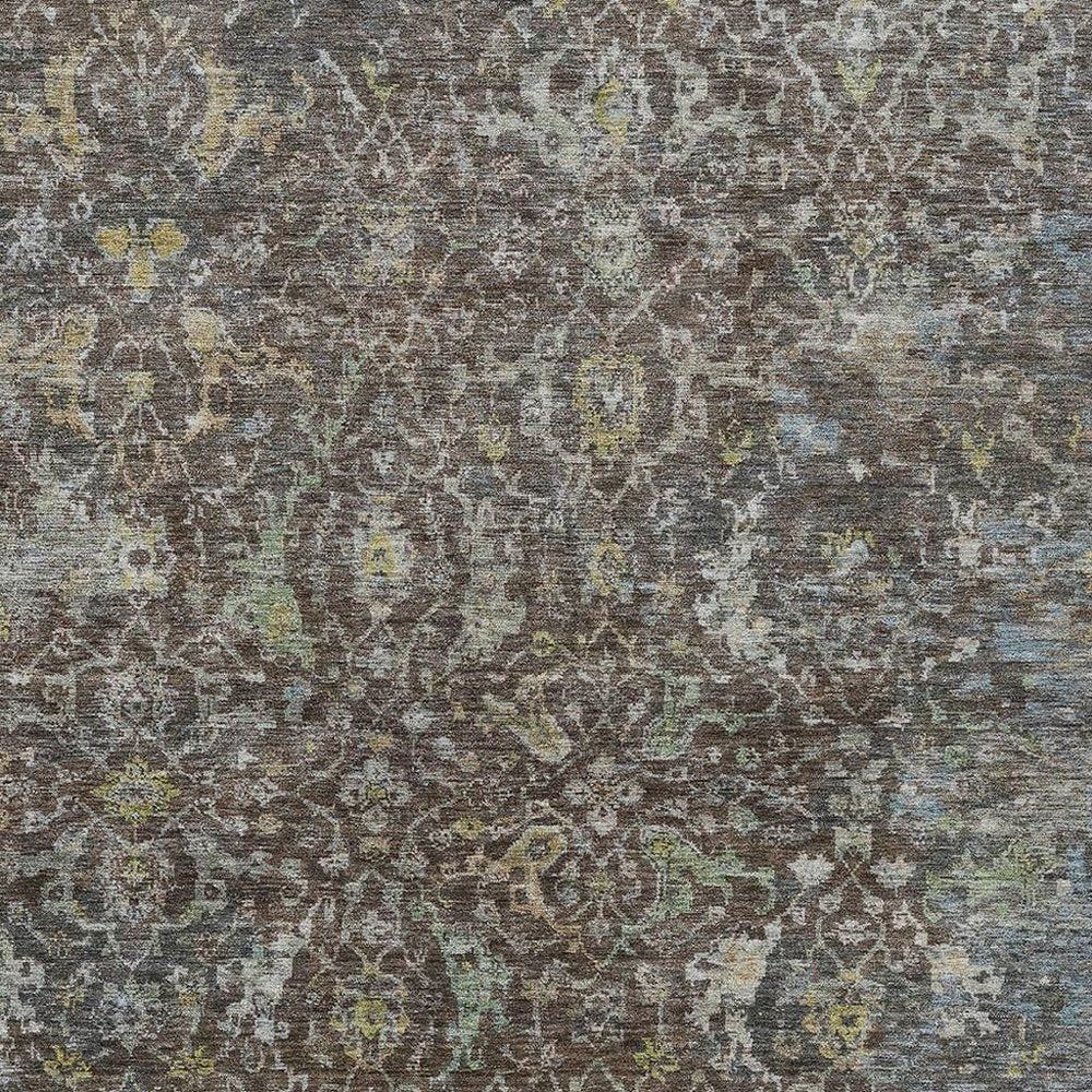 5' X 8' Chocolate And Gray Damask Washable Indoor Outdoor Area Rug