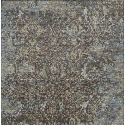 5' X 8' Chocolate And Gray Damask Washable Indoor Outdoor Area Rug HomeRoots