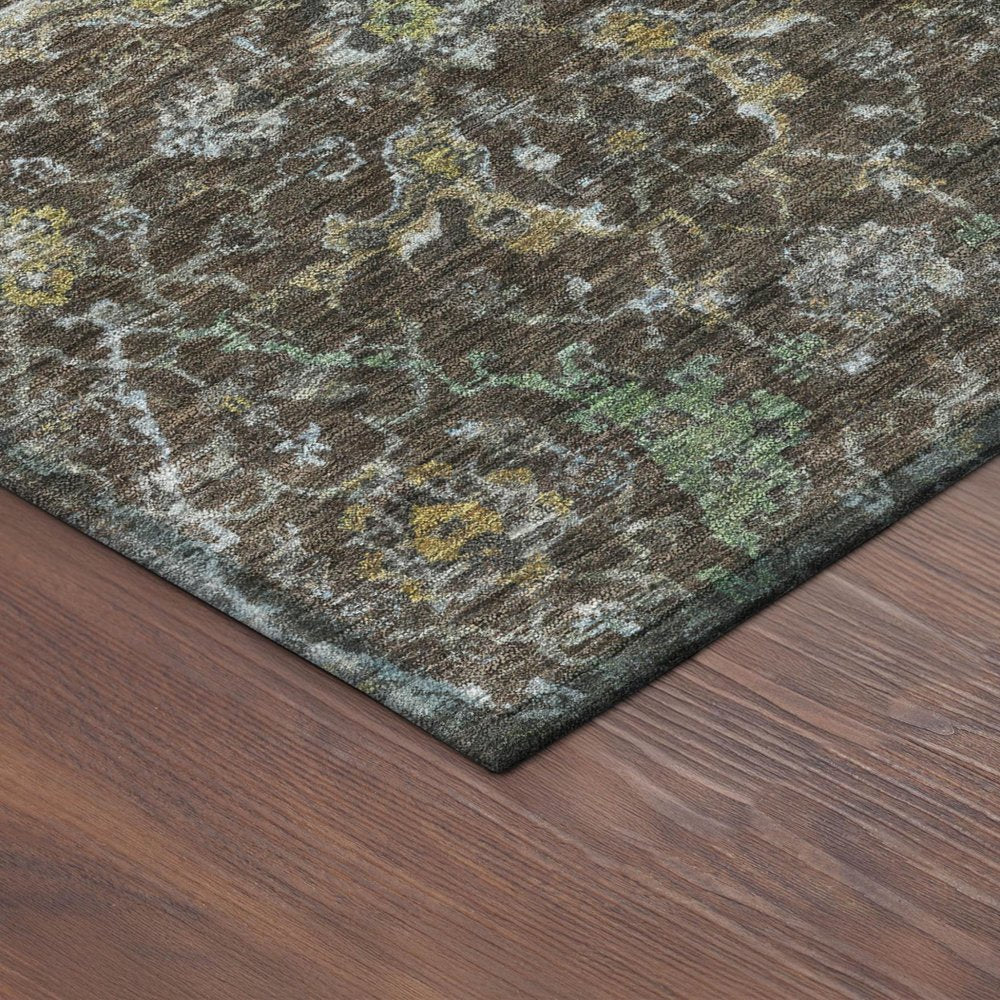 8' Chocolate And Gray Round Damask Washable Indoor Outdoor Area Rug HomeRoots
