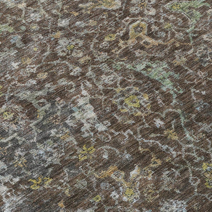 8' Chocolate And Gray Round Damask Washable Indoor Outdoor Area Rug HomeRoots